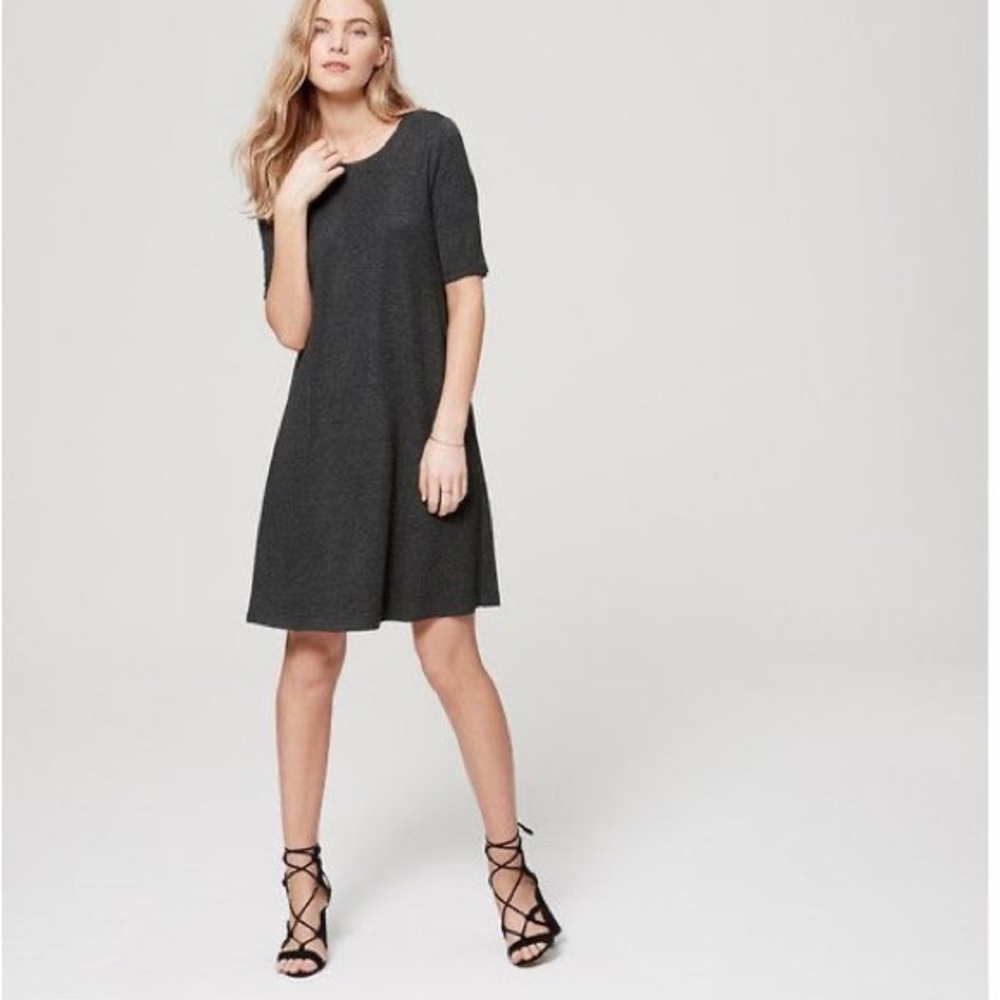 LOFT Short Sleeve Trapeze Swing Dress in Gray